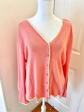 Liz Claiborne Coral V-Neck Button Cardigan Sweater